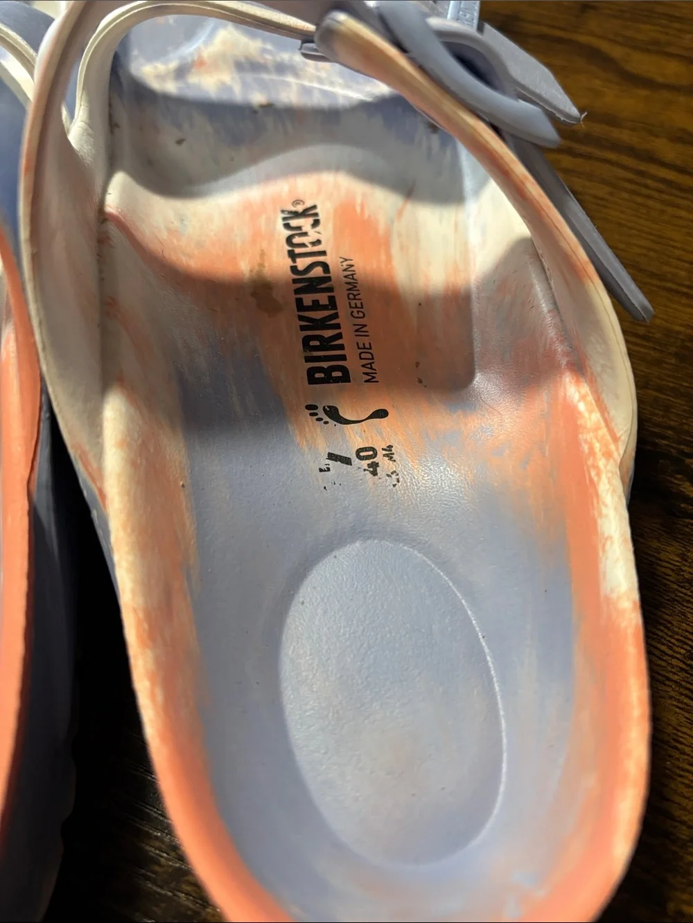 Birkenstock Arizona EVA Slides in Lavender, Coral and Cream Swirl